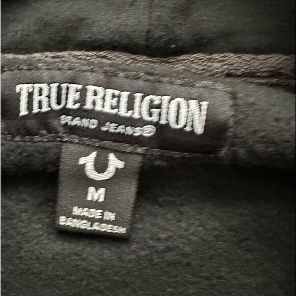 True Religion Jet Black Grey Trim HS Hit Zip-Up Hoodie with Logo Size Medium - Picture 3 of 8